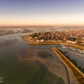 Le Crotoy et la Baie de Somme, vue aérienne au soleil levant