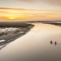 Cap hornu, Lever de soleil sur la baie à marée basse (vue aérienne)